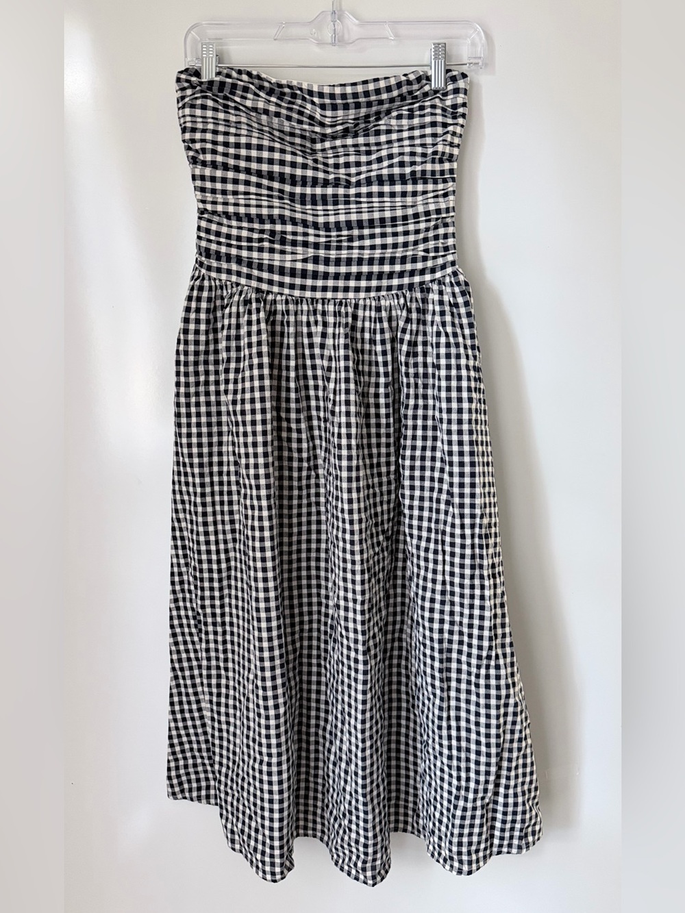 Black and White Gingham A-Line Bandeau Strapless Women's Dress